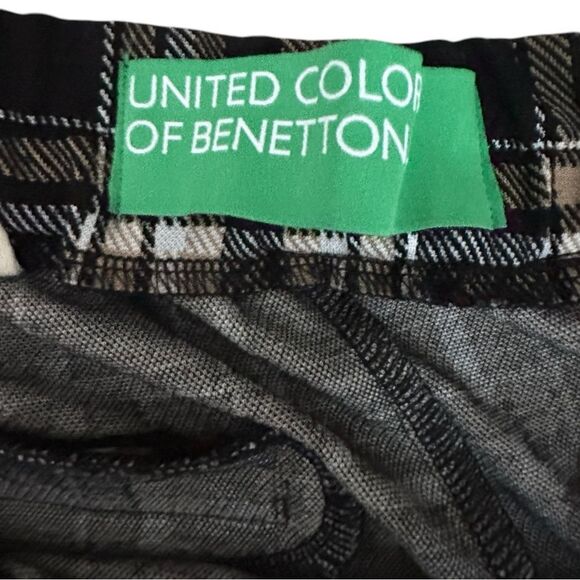 Benetton Women XL Plaid Trousers Pants Black Beige Academia Preppy Grunge - Picture 7 of 7